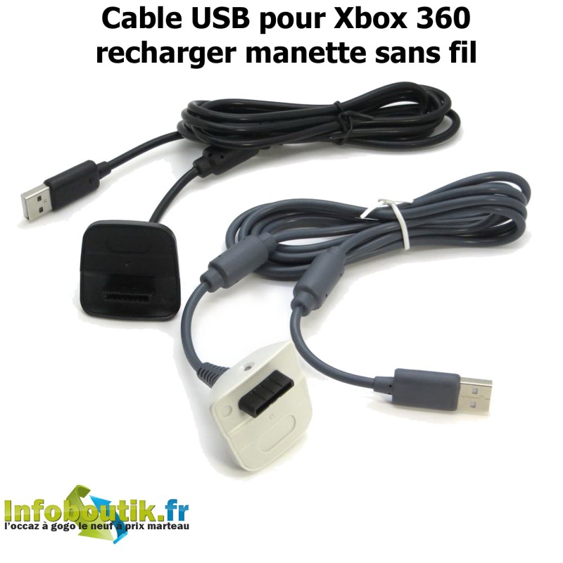 Câble USB Pour Manette Xbox 360 - Charge Et Connexion, Noir, Neuf
