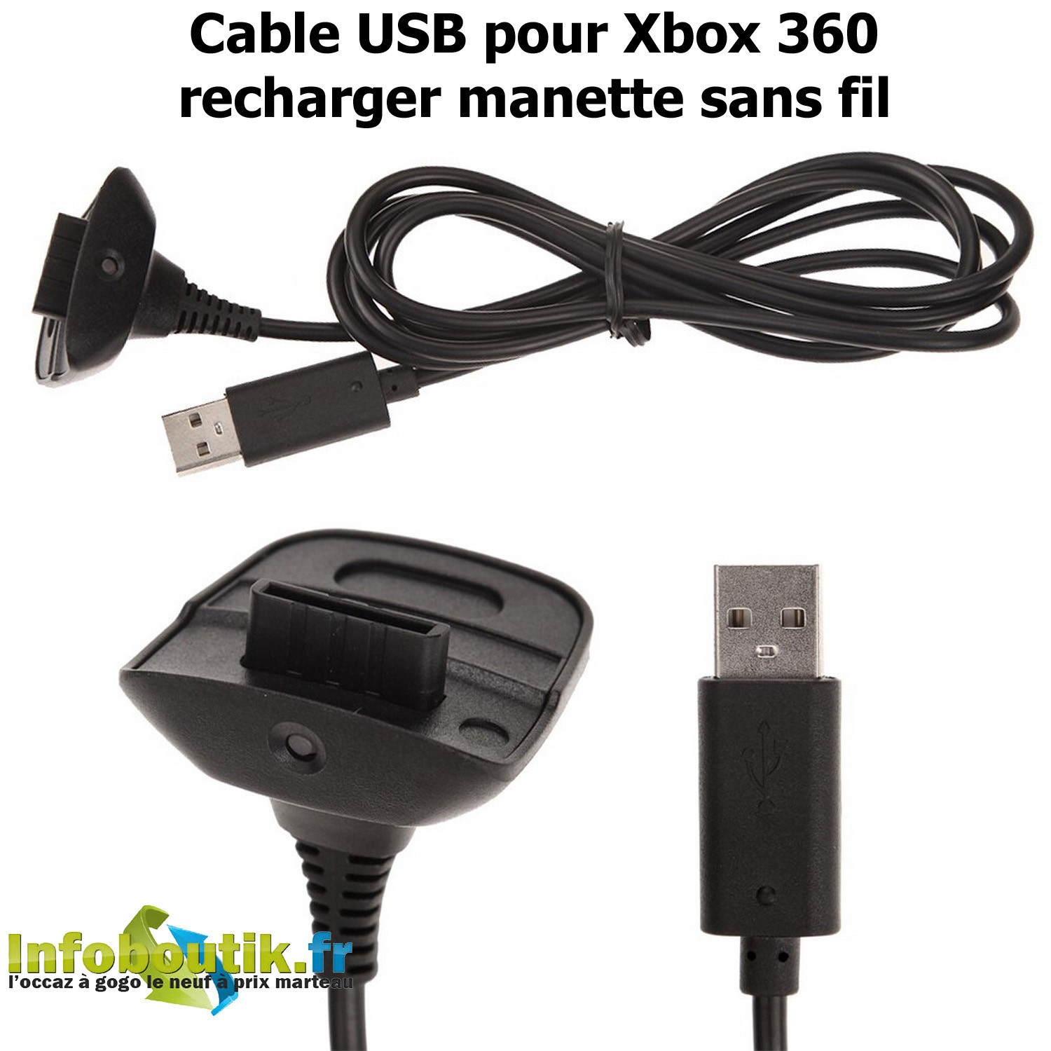 Câble recharge Freaks And Geeks Noir pour Manette Xbox 360 sans fil -  Accessoire pour manette à la Fnac