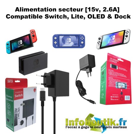 Adaptateur secteur pour Nintendo Switch, Lite, OLED & Dock