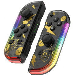 Double Manettes sans fil pour Nintendo Switch avec lumières RVB (Transparentet or)
