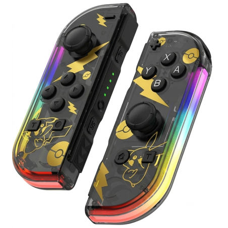 Double Manettes sans fil pour Nintendo Switch avec lumières RVB (Transparentet or)